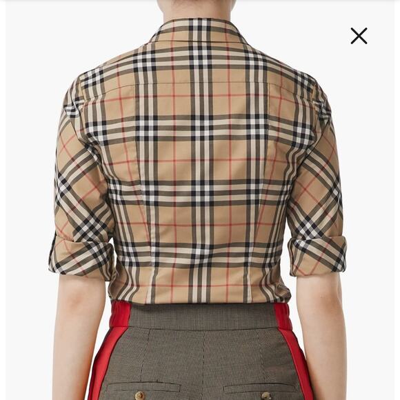 Burberry Luka Vintage Check Stretch Cotton Twill Shirt NWT Sz 6 Archive Beige - Picture 5 of 6